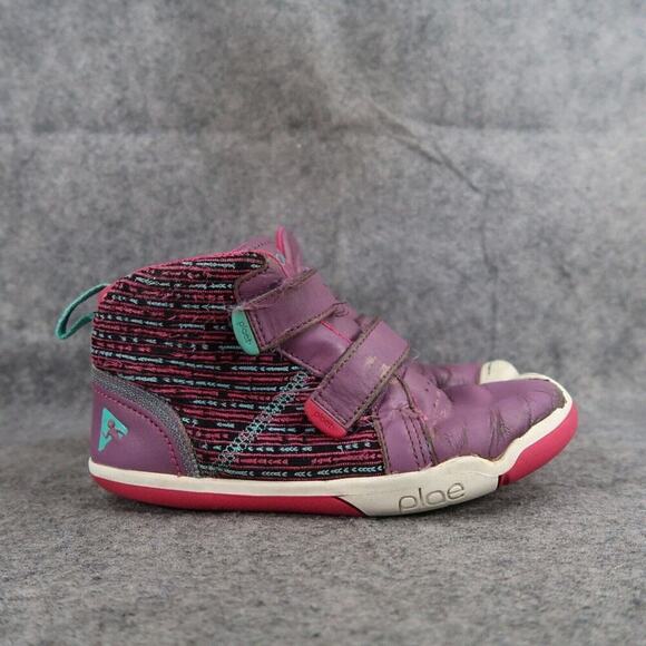 Plae Shoes Kids 1 Sneaker Hi Top Leather Knit Double Strap Active Max Purple - Picture 2 of 14